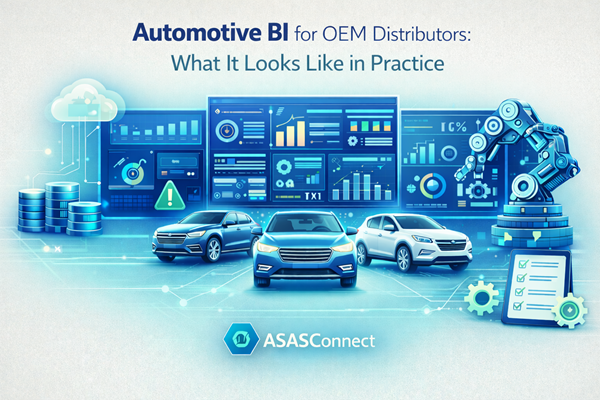 Automotive BI for OEM distributors in practice, including dealer data integration, dashboards, automation, and ASASConnect for network-wide visibility.