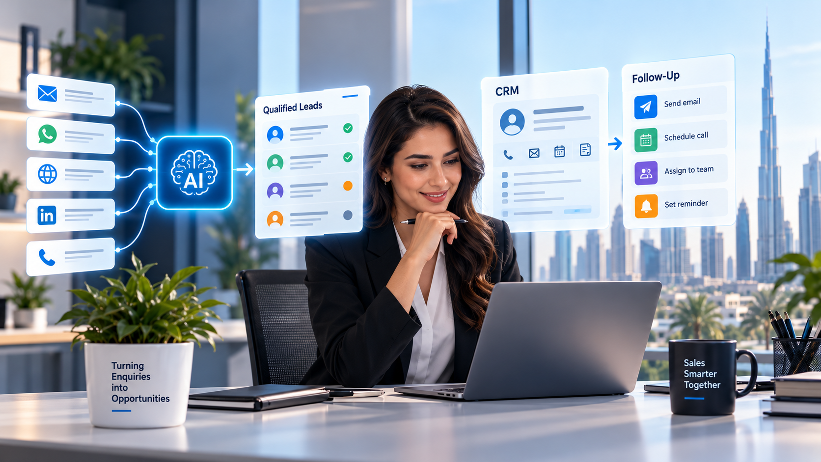 Illustrative Sales workflow showing approved inputs, AI preparation, and human review.